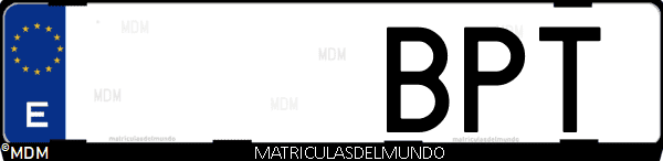 Imágen de matrícula de coche con letras BPT de España