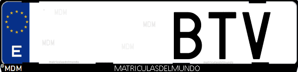 Imágen de matrícula de coche con letras BTV de España