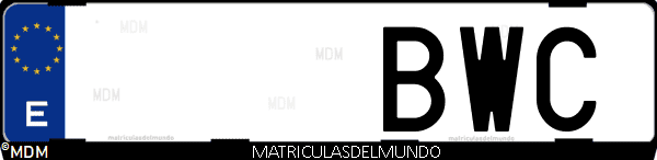 Imágen de matrícula de coche con letras BWC de España
