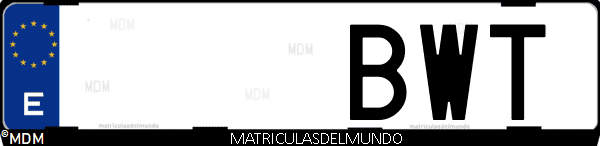 Imágen de matrícula de coche con letras BWT de España