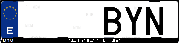 Imágen de matrícula de coche con letras BYN de España