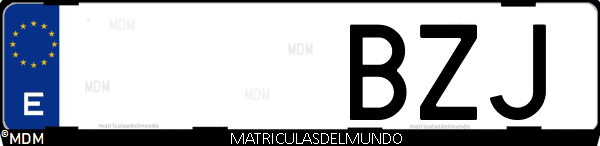 Imágen de matrícula de coche con letras BZJ de España