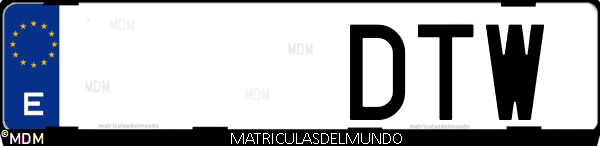 Imágen de matrícula de coche con letras DTW de España