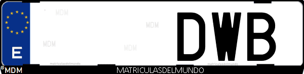 Imágen de matrícula de coche con letras DWB de España