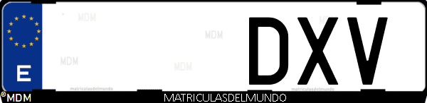 Imágen de matrícula de coche con letras DXV de España