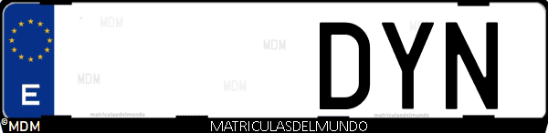 Imágen de matrícula de coche con letras DYN de España