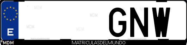 Imágen de matrícula de coche con letras GNW de España