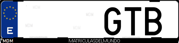 Imágen de matrícula de coche con letras GTB de España