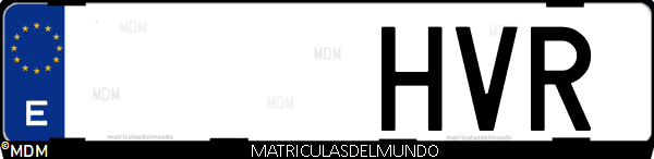 Imágen de matrícula de coche con letras HVR de España