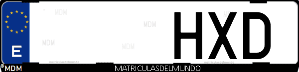 Imágen de matrícula de coche con letras HXD de España