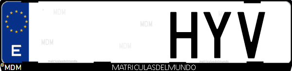 Imágen de matrícula de coche con letras HYV de España