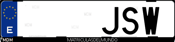 Imágen de matrícula de coche con letras JSW de España
