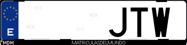 Imágen de matrícula de coche con letras JTW de España