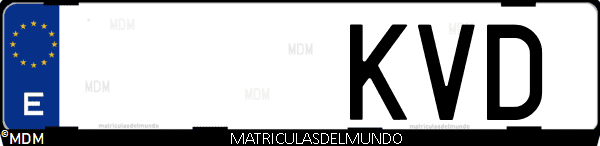 Imágen de matrícula de coche con letras KVD de España