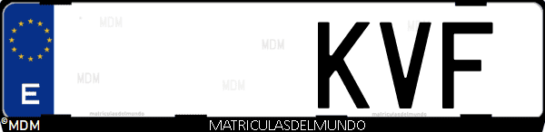 Imágen de matrícula de coche con letras KVF de España