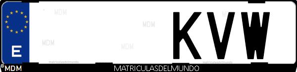 Imágen de matrícula de coche con letras KVW de España