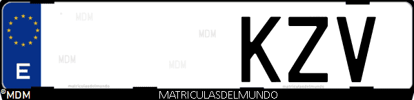 Imágen de matrícula de coche con letras KZV de España