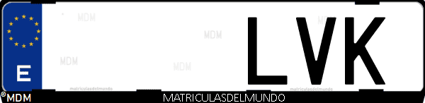 Imágen de matrícula de coche con letras LVK de España