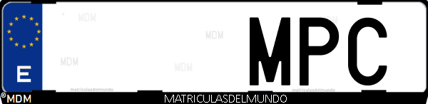 Imágen de matrícula de coche con letras MPC de España