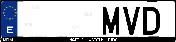 Imágen de matrícula de coche con letras MVD de España