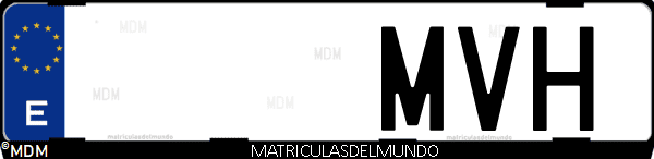 Imágen de matrícula de coche con letras MVH de España