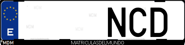 Imágen de matrícula de coche con letras NCD de España