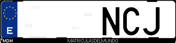 Imágen de matrícula de coche con letras NCJ de España