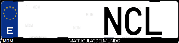 Imágen de matrícula de coche con letras NCL de España