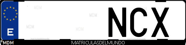Imágen de matrícula de coche con letras NCX de España