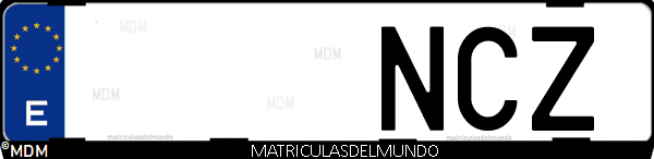 Imágen de matrícula de coche con letras NCZ de España