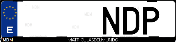 Imágen de matrícula de coche con letras NDP de España