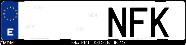 Imágen de matrícula de coche con letras NFK de España