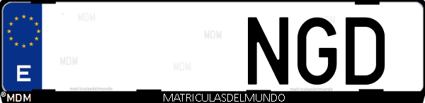 Imágen de matrícula de coche con letras NGD de España