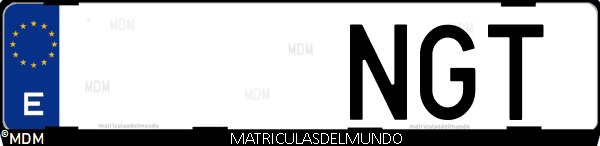 Imágen de matrícula de coche con letras NGT de España