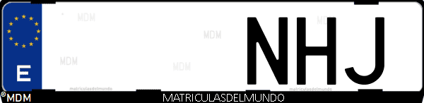 Matrícula de coche de España con letras NHJ, emitida en 2025