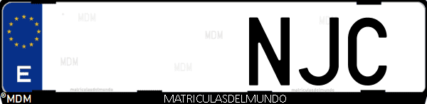 Matrícula de coche de España con letras NJC, emitida en 2025