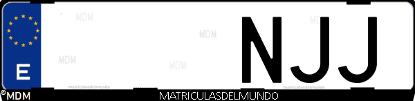 Matrícula de coche de España con letras NJJ, emitida en 2025