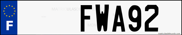 Matrícula de coche de Francia antigua con letras FWA del Tour de Francia.