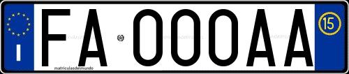 Matrícula italiana FA000AA correspondiente a junio de 2015