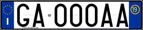 Matrícula italiana GA000AA correspondiente a diciembre de 2019