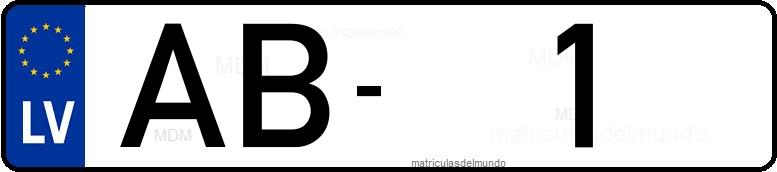 Matrícula de coche Letonia actual con 1 números