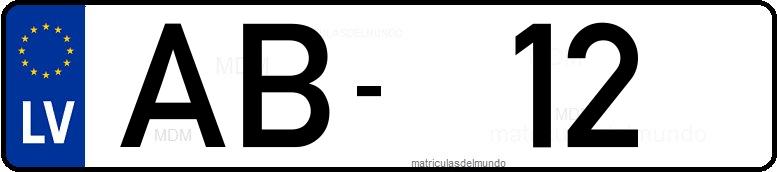 Matrícula de coche Letonia actual con dos números