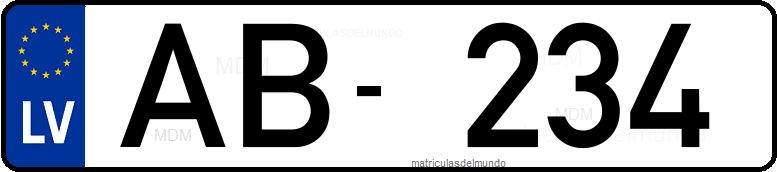 Matrícula de coche Letonia actual con tres números