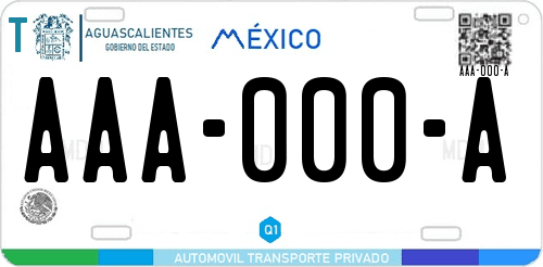 Placa de matrícula vehicular automovil mexicana de Aguascalientes