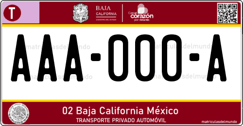 Placa de matrícula vehicular automovil mexicana de Baja California
