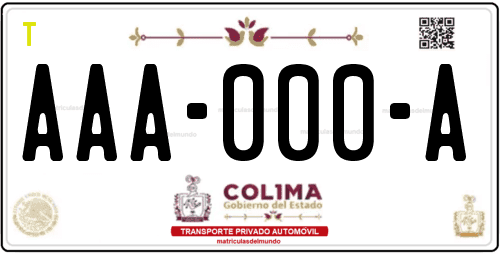 Placa de matrícula vehicular automovil mexicana de Colima