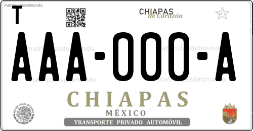 Placa de matrícula vehicular automovil mexicana de Chiapas