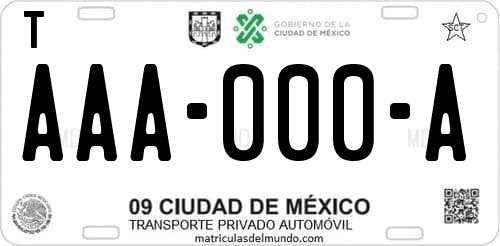 Placa de matrícula vehicular automovil mexicana de Ciudad de México CDMX