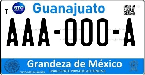 Placa de matrícula vehicular automovil mexicana de Guanajuato
