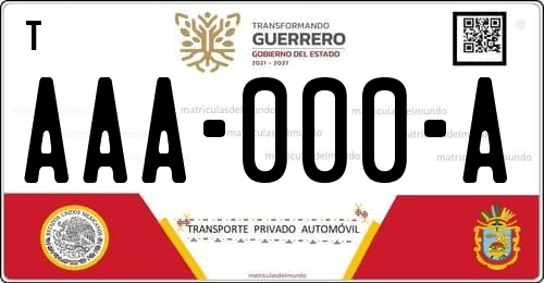 Placa de matrícula vehicular automovil mexicana de Guerrero